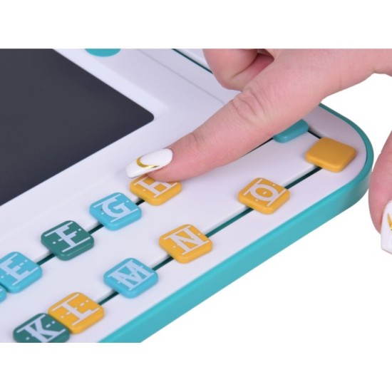 JOKO Vzdelávacia Sada 3v1, detský LCD Tablet na kreslenie + karty pre UČENIE Anglického jazyka + Drevené kocky TETRIS