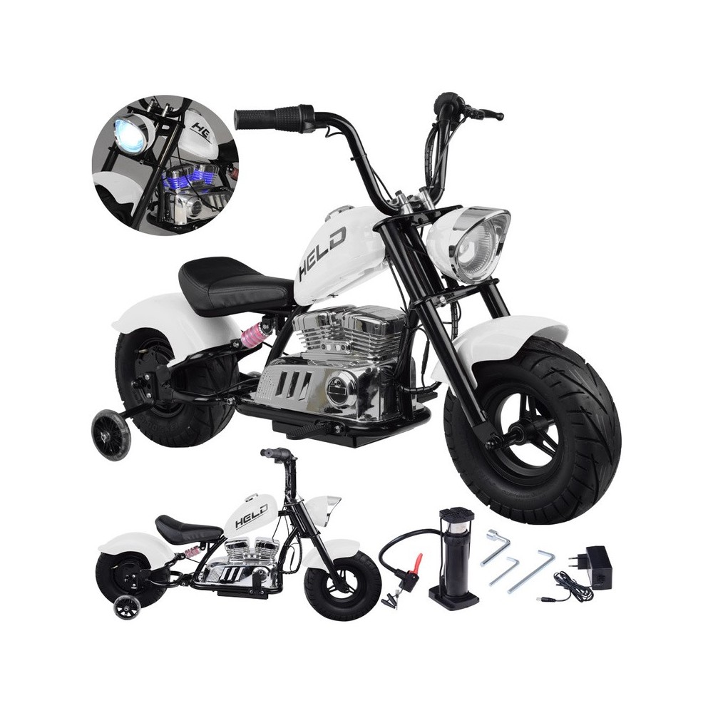 JOKO Elektrická Motorka Chopper 24V, nosnosť 80kg, rýchlosť 20km/h, nafukovacie kolesá, kožené sedadlo, biela