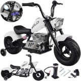 JOKO Elektrická Motorka Chopper 24V, nosnosť 80kg, rýchlosť 20km/h, nafukovacie kolesá, kožené sedadlo, biela