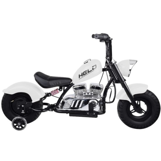 JOKO Elektrická Motorka Chopper 24V, nosnosť 80kg, rýchlosť 20km/h, nafukovacie kolesá, kožené sedadlo, biela