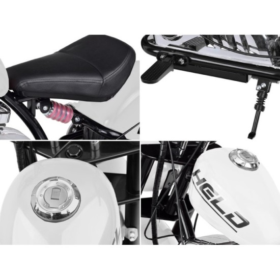 JOKO Elektrická Motorka Chopper 24V, nosnosť 80kg, rýchlosť 20km/h, nafukovacie kolesá, kožené sedadlo, biela