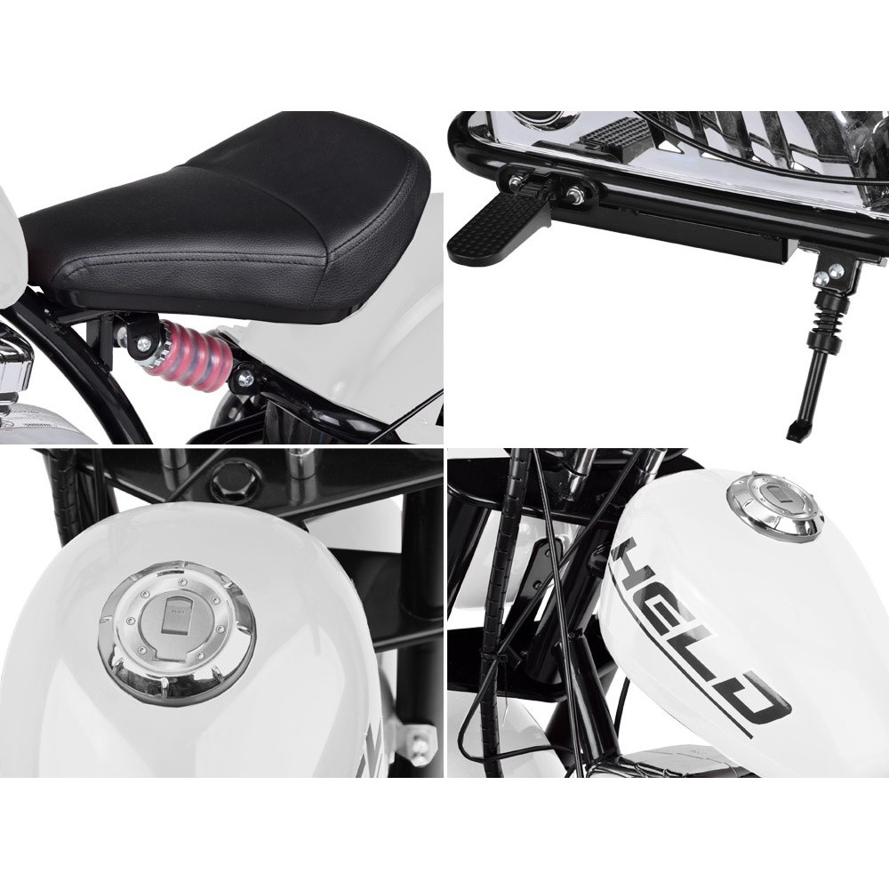 JOKO Elektrická Motorka Chopper 24V, nosnosť 80kg, rýchlosť 20km/h, nafukovacie kolesá, kožené sedadlo, biela
