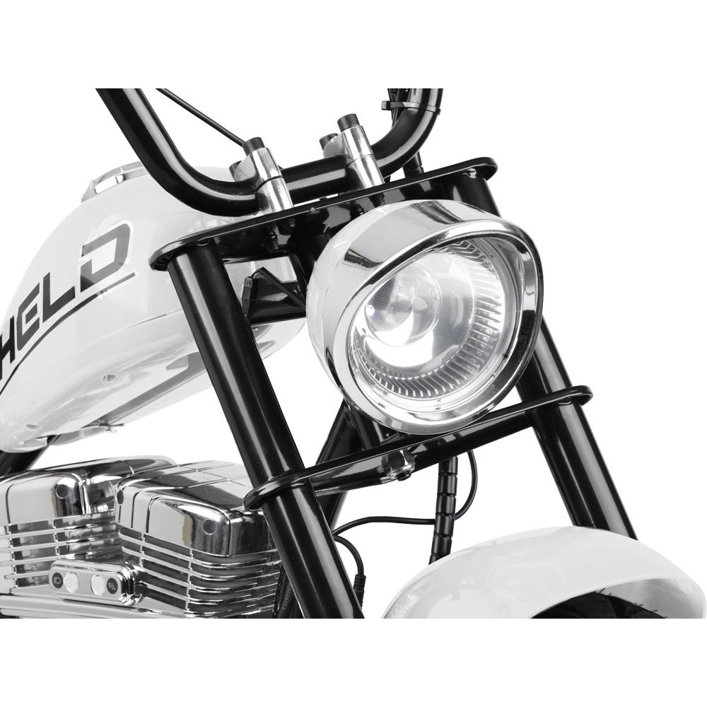 JOKO Elektrická Motorka Chopper 24V, nosnosť 80kg, rýchlosť 20km/h, nafukovacie kolesá, kožené sedadlo, biela