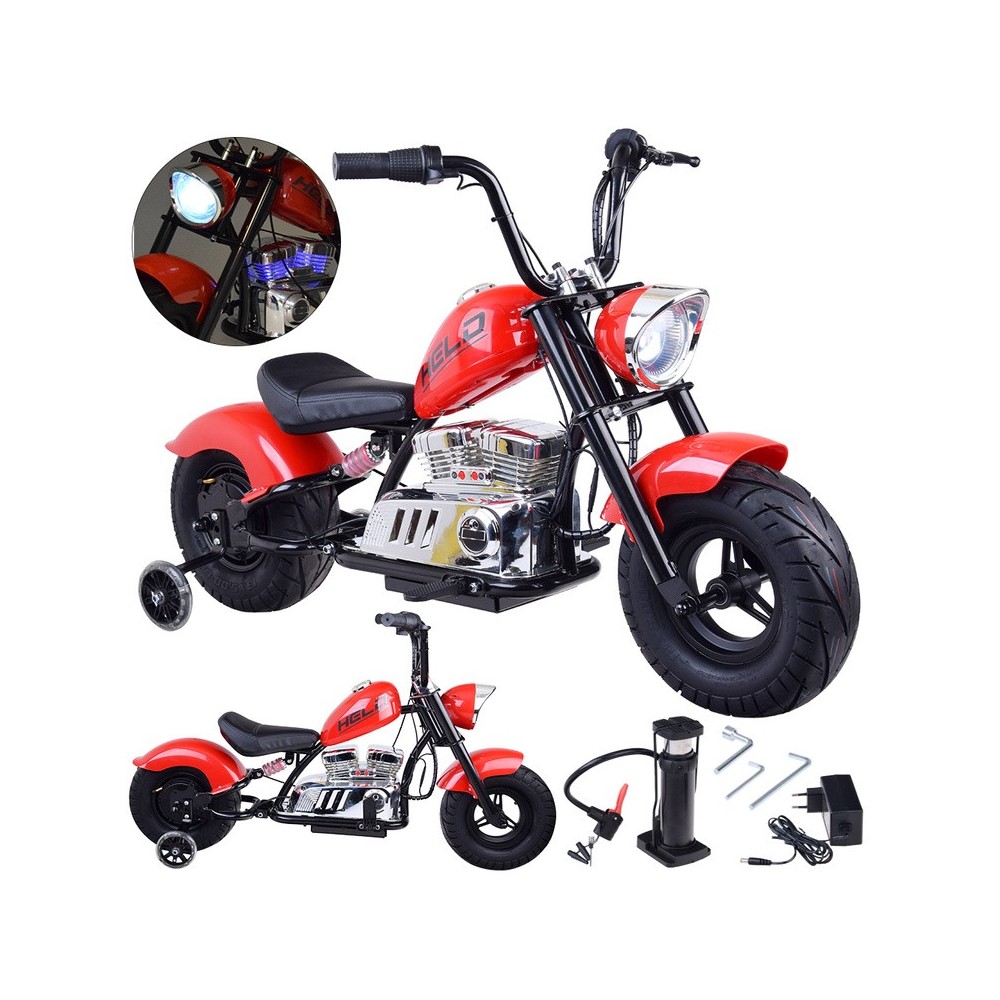JOKO Elektrická Motorka Chopper 24V, nosnosť 80kg, rýchlosť 20km/h, nafukovacie kolesá, kožené sedadlo, červená