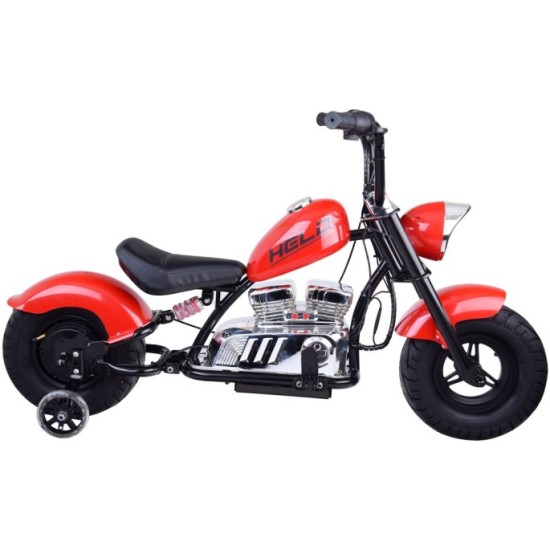 JOKO Elektrická Motorka Chopper 24V, nosnosť 80kg, rýchlosť 20km/h, nafukovacie kolesá, kožené sedadlo, červená