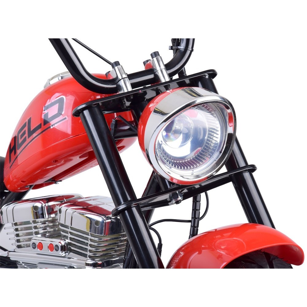 JOKO Elektrická Motorka Chopper 24V, nosnosť 80kg, rýchlosť 20km/h, nafukovacie kolesá, kožené sedadlo, červená