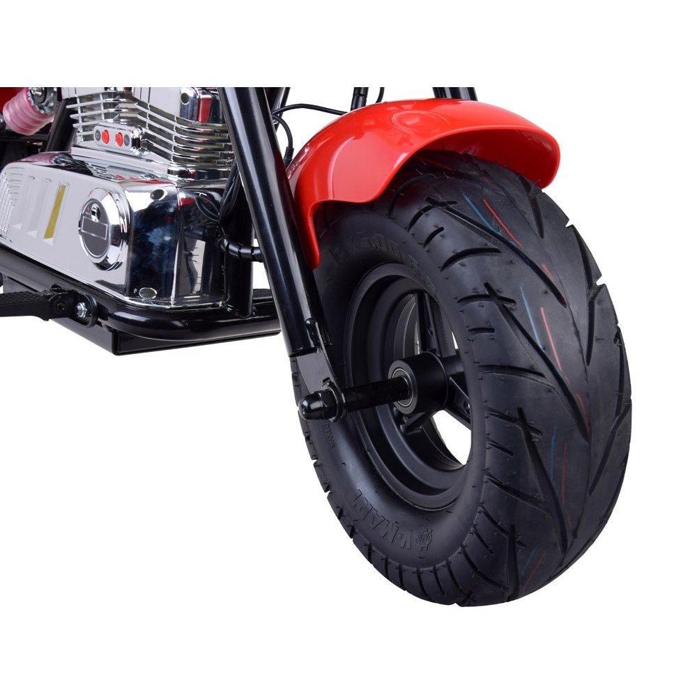 JOKO Elektrická Motorka Chopper 24V, nosnosť 80kg, rýchlosť 20km/h, nafukovacie kolesá, kožené sedadlo, červená