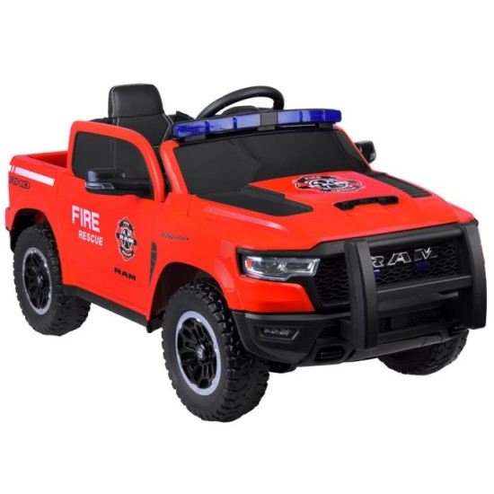 JOKO Elektrické autíčko Hasičské auto 4x4, penové kolesá, kožené sedadlo, majáky, červené