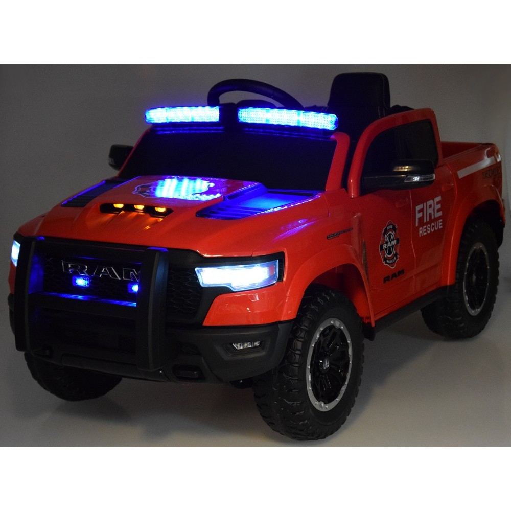 JOKO Elektrické autíčko Hasičské auto 4x4, penové kolesá, kožené sedadlo, majáky, červené