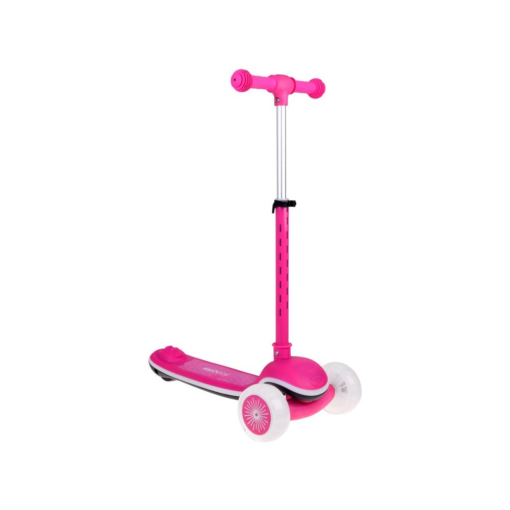 JOKO Skladacia Detská kolobežka SCOOTER s LED svetlom a Zvukom - 20 režimov svietenia a 4 hudobné režimy, nosnsoť 30kg, ružová