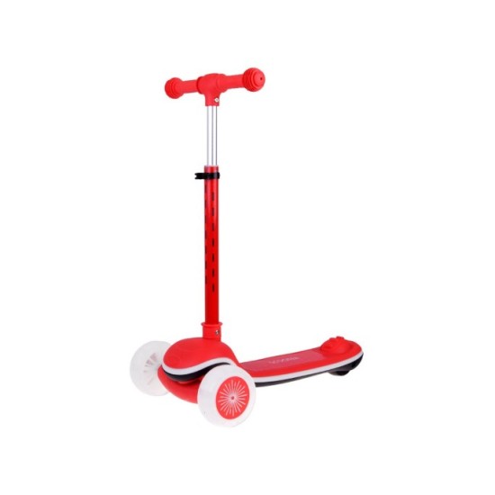 JOKO Skladacia Detská kolobežka SCOOTER s LED svetlom a Zvukom - 20 režimov svietenia a 4 hudobné režimy, nosnsoť 30kg, červená