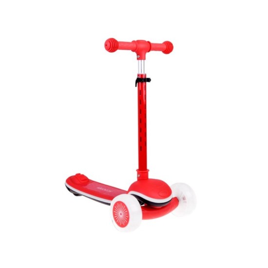 JOKO Skladacia Detská kolobežka SCOOTER s LED svetlom a Zvukom - 20 režimov svietenia a 4 hudobné režimy, nosnsoť 30kg, červená