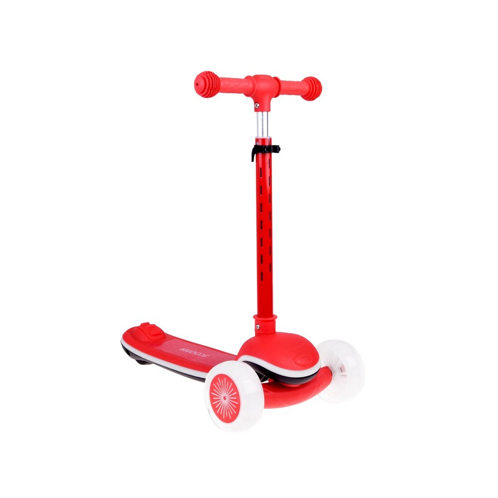 JOKO Skladacia Detská kolobežka SCOOTER s LED svetlom a Zvukom - 20 režimov svietenia a 4 hudobné režimy, nosnsoť 30kg, červená