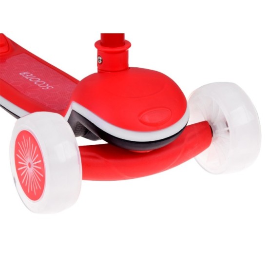 JOKO Skladacia Detská kolobežka SCOOTER s LED svetlom a Zvukom - 20 režimov svietenia a 4 hudobné režimy, nosnsoť 30kg, červená