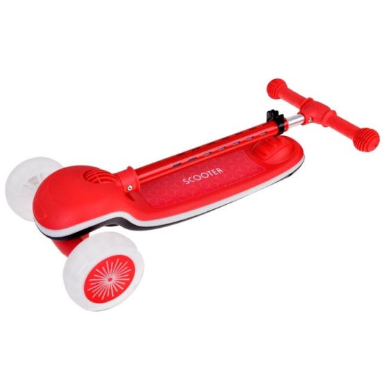 JOKO Skladacia Detská kolobežka SCOOTER s LED svetlom a Zvukom - 20 režimov svietenia a 4 hudobné režimy, nosnsoť 30kg, červená