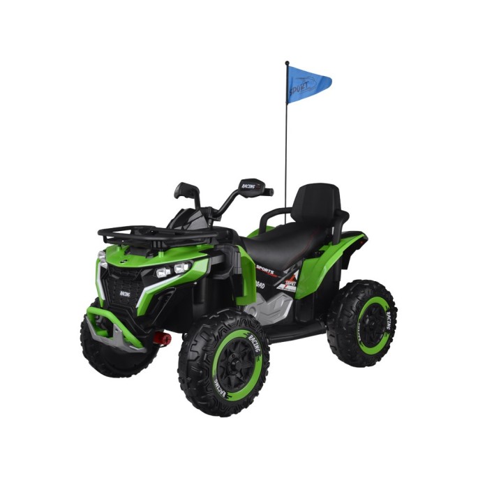 JOKO Elektrická Štvorkolka 4x4, penové kolesá, kožené sedadlo, diaľkové ovládanie, vlajka, zelená