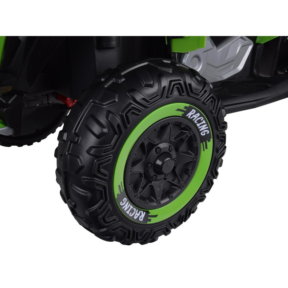 JOKO Elektrická Štvorkolka 4x4, penové kolesá, kožené sedadlo, diaľkové ovládanie, vlajka, zelená
