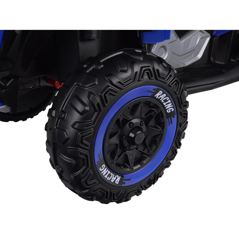 JOKO Elektrická Štvorkolka 4x4, penové kolesá, kožené sedadlo, diaľkové ovládanie, vlajka, modrá