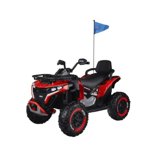 JOKO Elektrická Štvorkolka 4x4, penové kolesá, kožené sedadlo, diaľkové ovládanie, vlajka, červená