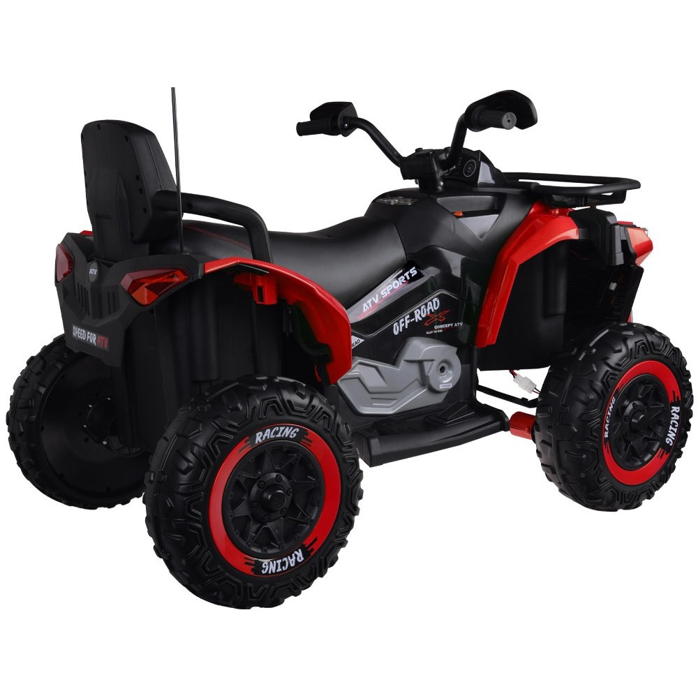 JOKO Elektrická Štvorkolka 4x4, penové kolesá, kožené sedadlo, diaľkové ovládanie, vlajka, červená