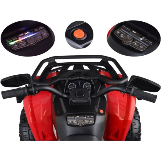 JOKO Elektrická Štvorkolka 4x4, penové kolesá, kožené sedadlo, diaľkové ovládanie, vlajka, červená