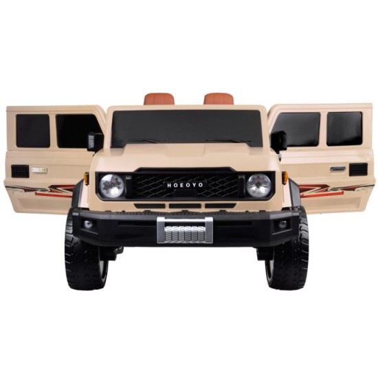 JOKO Veľké Elektrické autíčko Pick Up 4x4 4x100W 24V pre 2 deti, kožené dvojmiestne sedadlo, penové kolesá, brzdový pedál, béžov