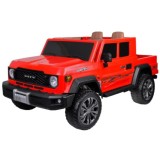 JOKO Veľké Elektrické autíčko Pick Up 4x4 4x100W 24V pre 2 deti, kožené dvojmiestne sedadlo, penové kolesá, brzdový pedál, červe