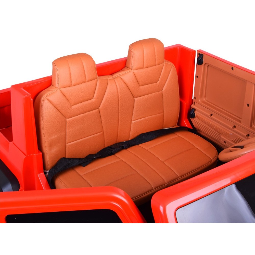 JOKO Veľké Elektrické autíčko Pick Up 4x4 4x100W 24V pre 2 deti, kožené dvojmiestne sedadlo, penové kolesá, brzdový pedál, červe