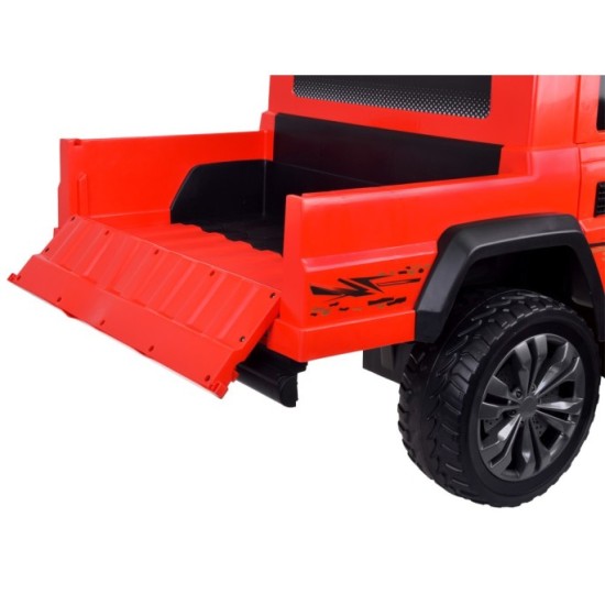 JOKO Veľké Elektrické autíčko Pick Up 4x4 4x100W 24V pre 2 deti, kožené dvojmiestne sedadlo, penové kolesá, brzdový pedál, červe