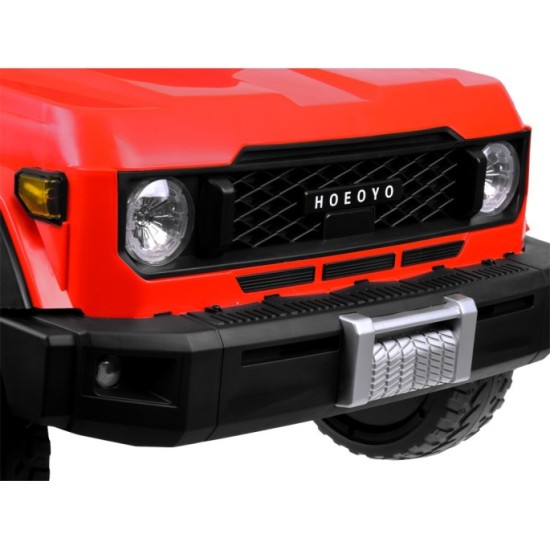 JOKO Veľké Elektrické autíčko Pick Up 4x4 4x100W 24V pre 2 deti, kožené dvojmiestne sedadlo, penové kolesá, brzdový pedál, červe