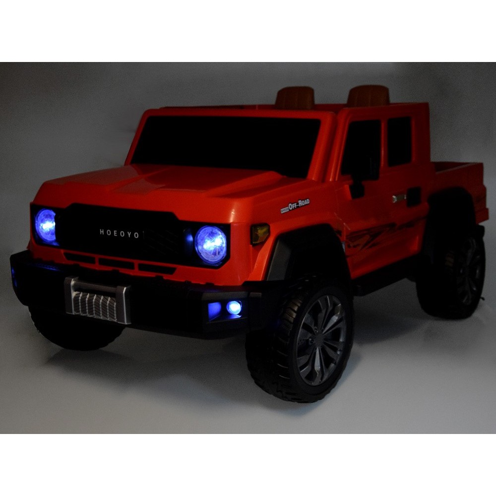 JOKO Veľké Elektrické autíčko Pick Up 4x4 4x100W 24V pre 2 deti, kožené dvojmiestne sedadlo, penové kolesá, brzdový pedál, červe