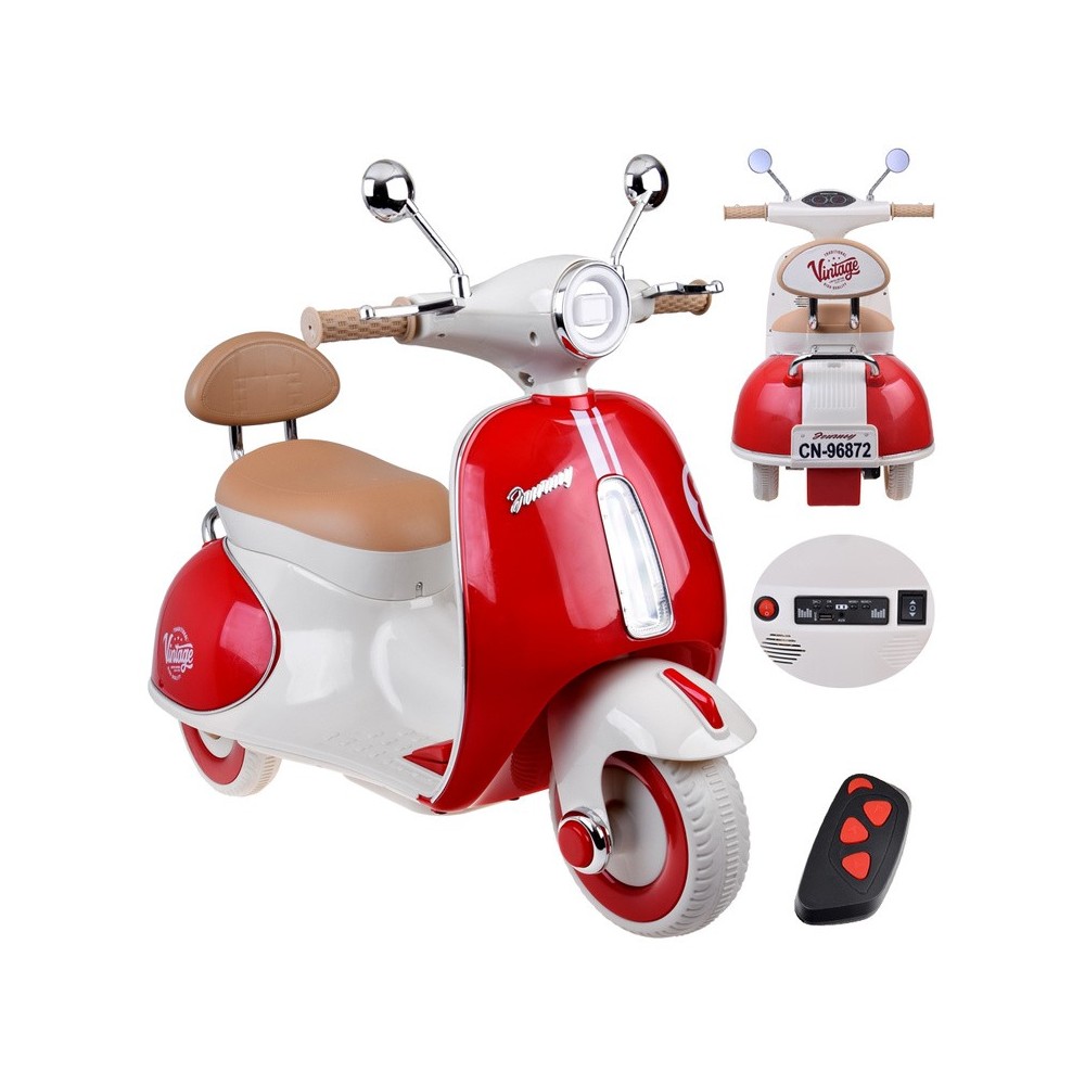 JOKO Elektrická motorka Skúter Retro Vintage, USB, MP3, Diaľkové ovládanie, červená