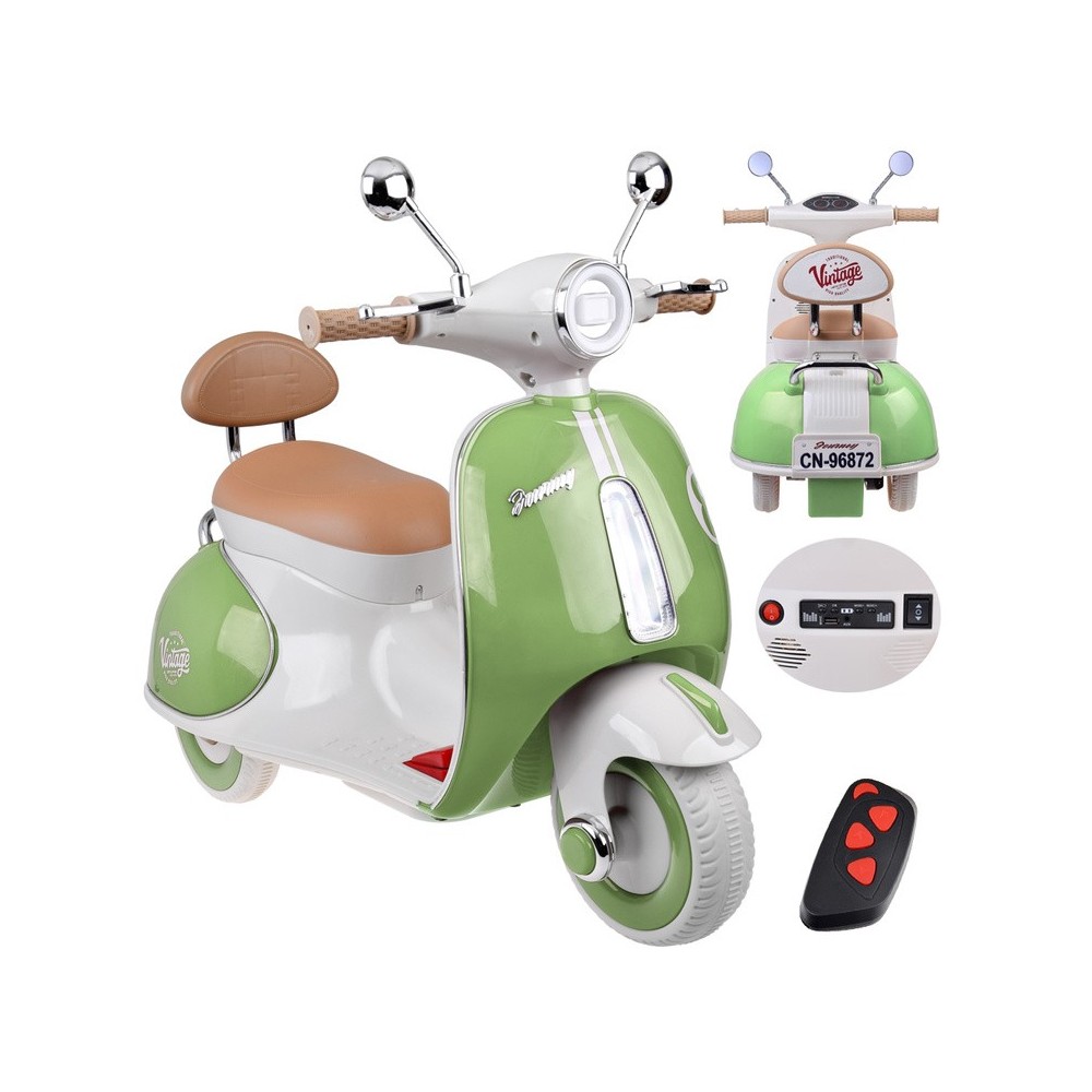 JOKO Elektrická motorka Skúter Retro Vintage, USB, MP3, Diaľkové ovládanie, zelená