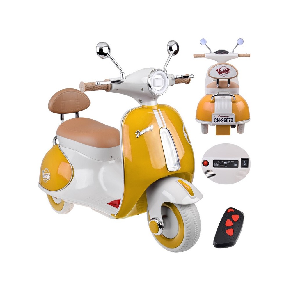 JOKO Elektrická motorka Skúter Retro Vintage, USB, MP3, Diaľkové ovládanie, oranžová