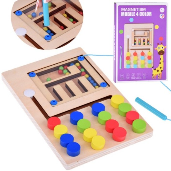 JOKO Montessori Drevené puzzle s guličkami a Magnetyckým perom