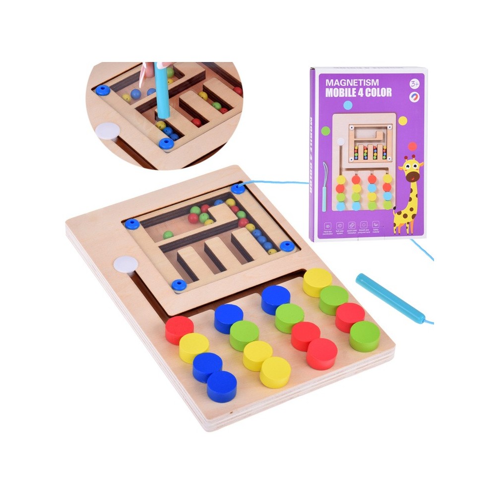 JOKO Montessori Drevené puzzle s guličkami a Magnetyckým perom