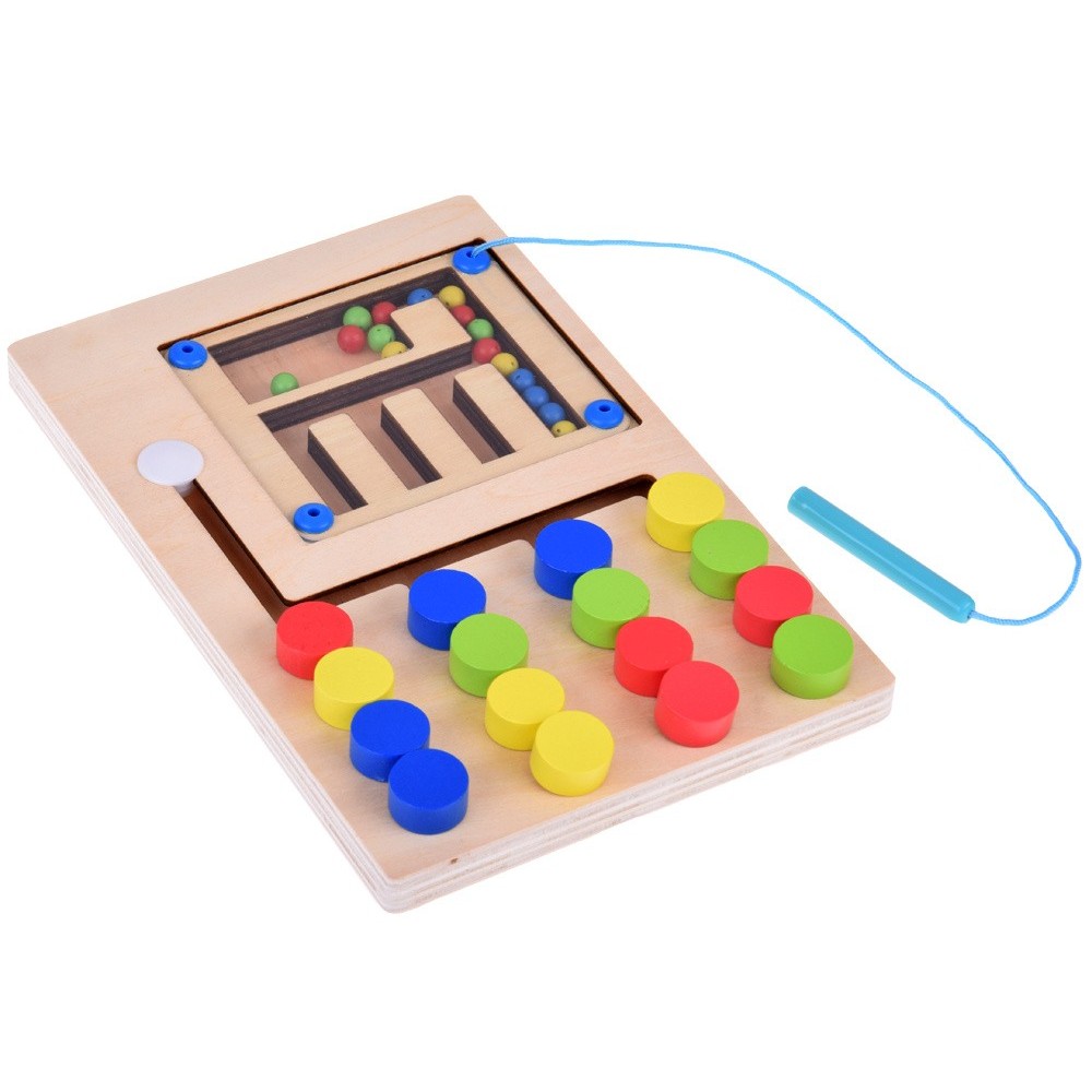 JOKO Montessori Drevené puzzle s guličkami a Magnetyckým perom