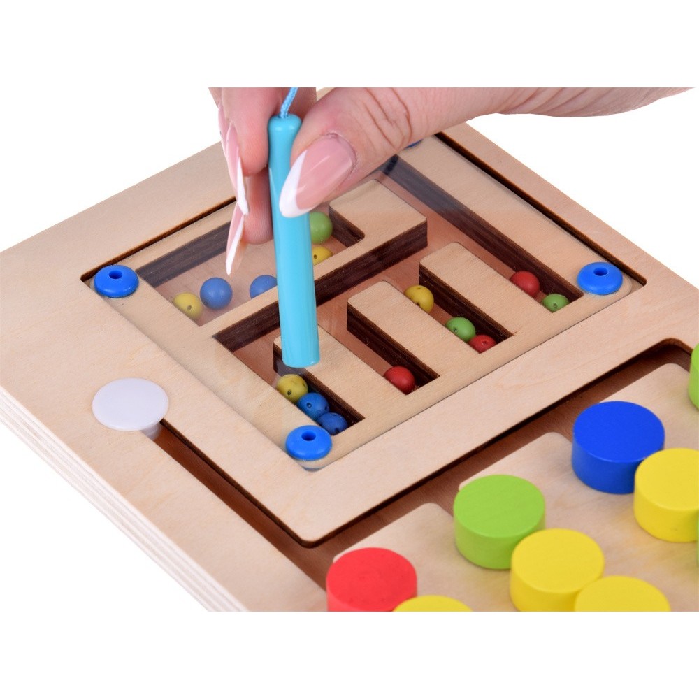 JOKO Montessori Drevené puzzle s guličkami a Magnetyckým perom