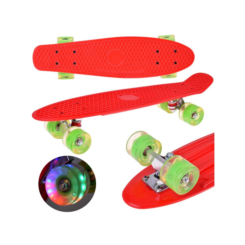 JOKO Detský Skateboard s LED svetlom, nosnosť 50kg, červený