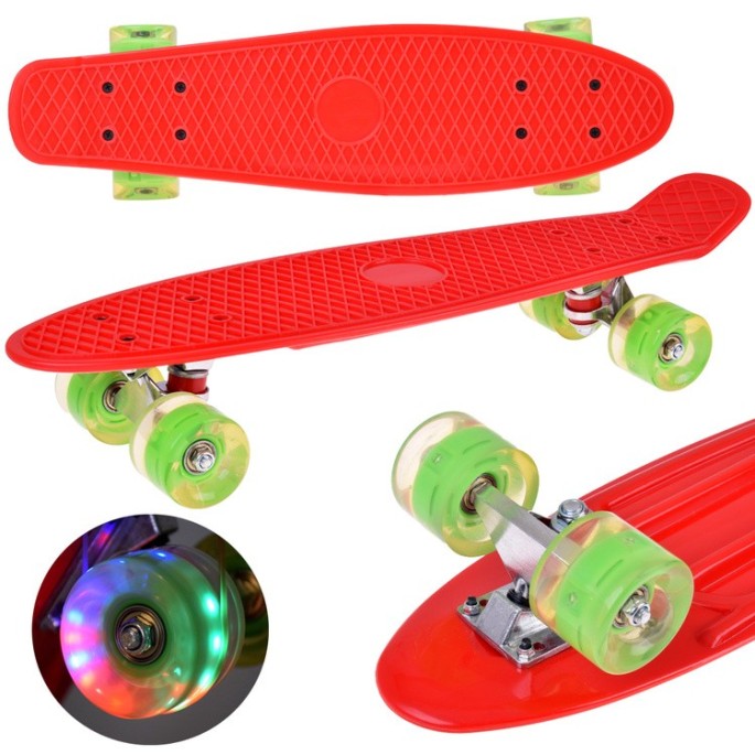 JOKO Detský Skateboard s LED svetlom, nosnosť 50kg, červený