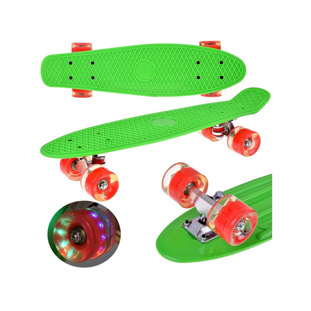 JOKO Detský Skateboard s LED svetlom, nosnosť 50kg, zelený