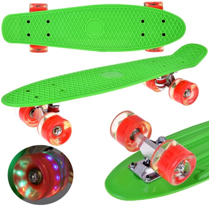 JOKO Detský Skateboard s LED svetlom, nosnosť 50kg, zelený
