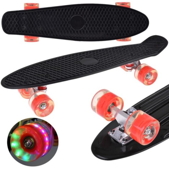 JOKO Detský Skateboard s LED svetlom, nosnosť 50kg, čierny