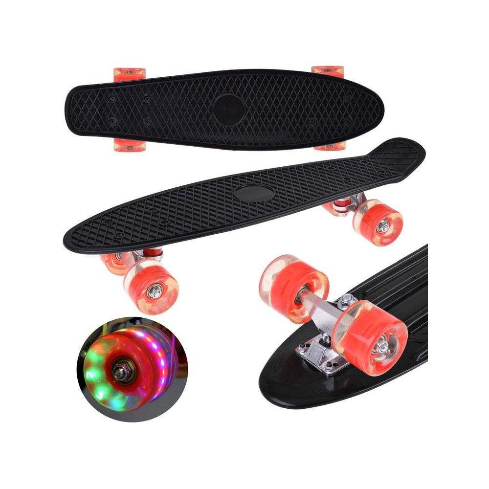 JOKO Detský Skateboard s LED svetlom, nosnosť 50kg, čierny
