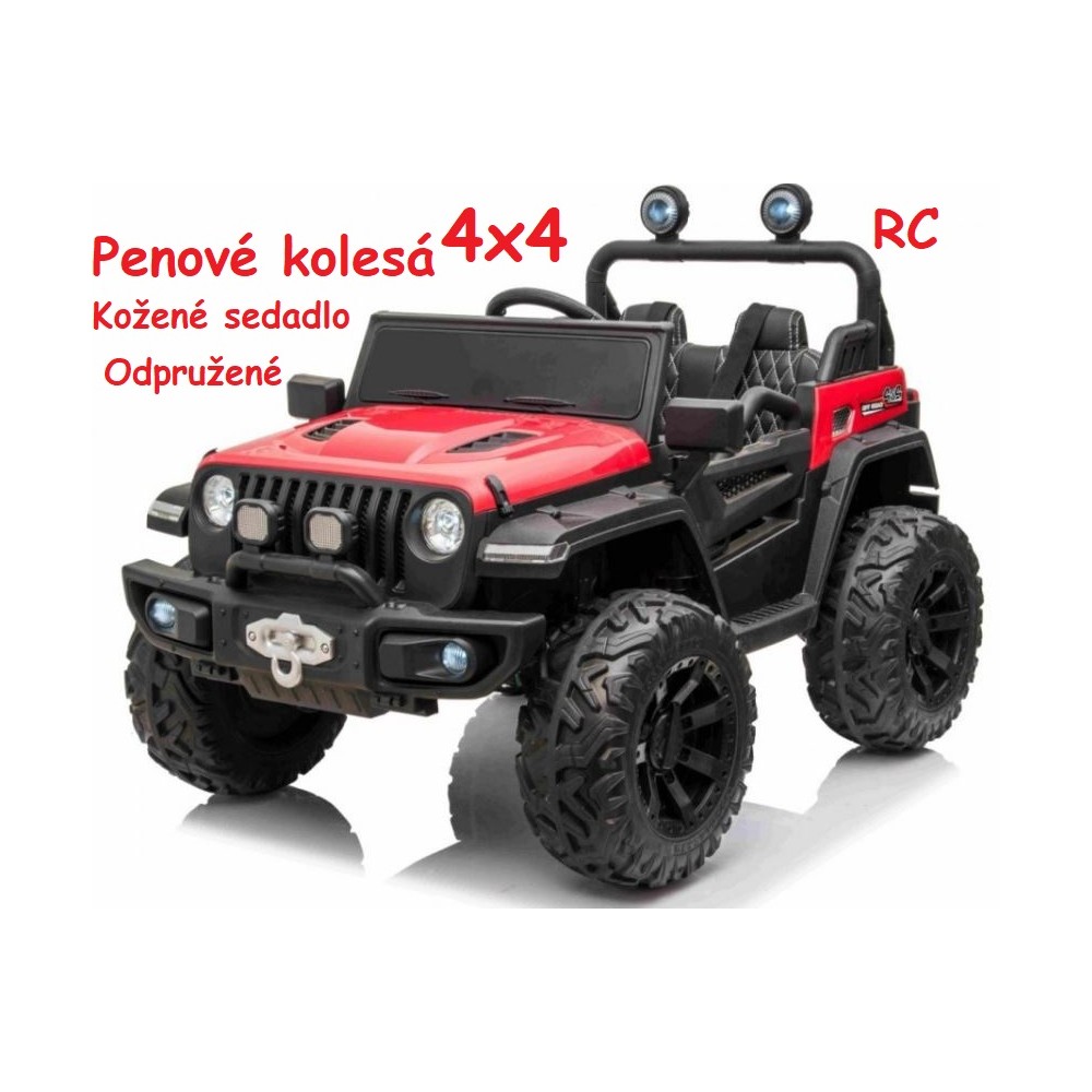 JOKO Elektrické autíčko Jeep 4x4 Master Of Terain, penové kolesá, kožené sedadlo, červené