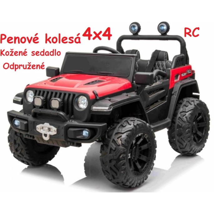JOKO Elektrické autíčko Jeep 4x4 Master Of Terain, penové kolesá, kožené sedadlo, červené
