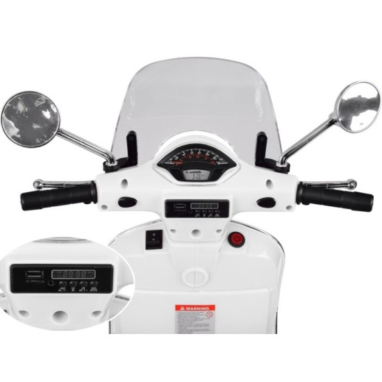 JOKO Elektrická motorka Skúter Vespa GTS, kožené sedadlo, biela