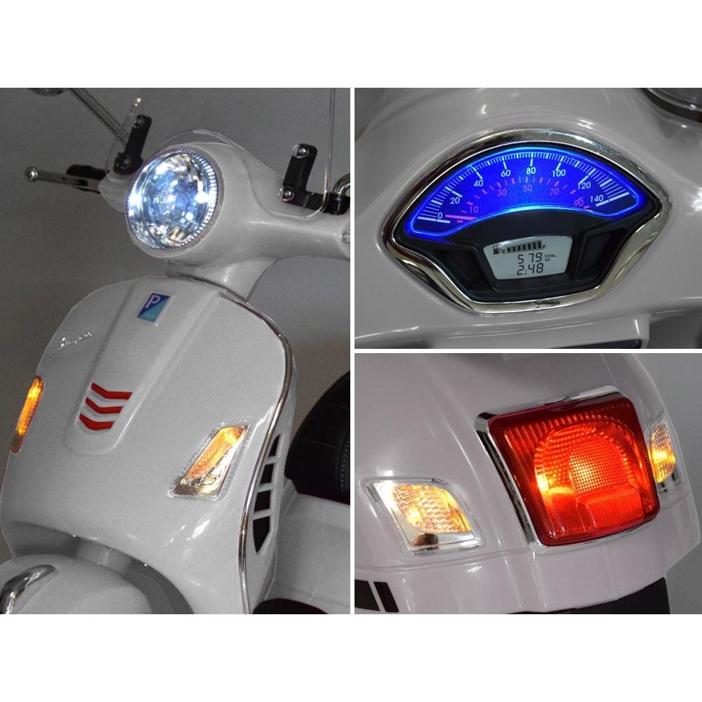 JOKO Elektrická motorka Skúter Vespa GTS, kožené sedadlo, biela