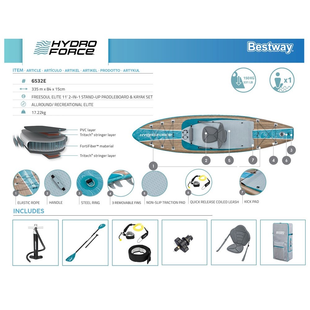 Bestway 65350 Nafukovacia doska Stand up Paddleboard Hydro Force® Freesoul Elite 2v1 335cm + veslo + sedadlo + taška