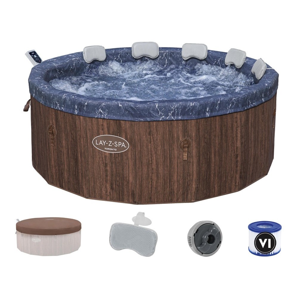 Bestway 6001W Vírívka Lay-Z-Spa Toronto Hydromassage AirJet Jacuzzi, pre 7 osôb, priemer 190cm + WIFI Aplikácia + 5 Vankúše